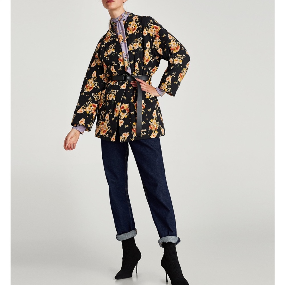 Zara Floral Print Puffer Coat
